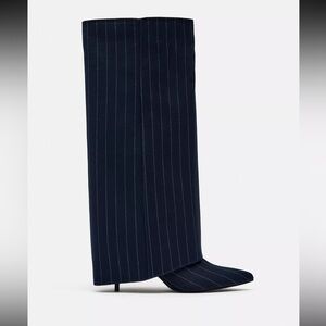 Zara Navy Pinstripe Heeled Boots